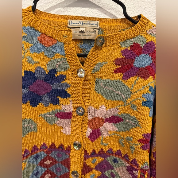 Jamie&Jessi Seaton Vintage Floral Intarsia Knit Cardigan 100% Cotton Made in UK - Picture 6 of 7